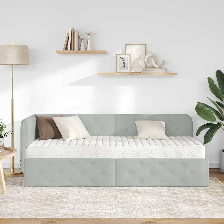 Hoekbedframe met matras Lichtgrijs 80 x 200 cm Fluweel