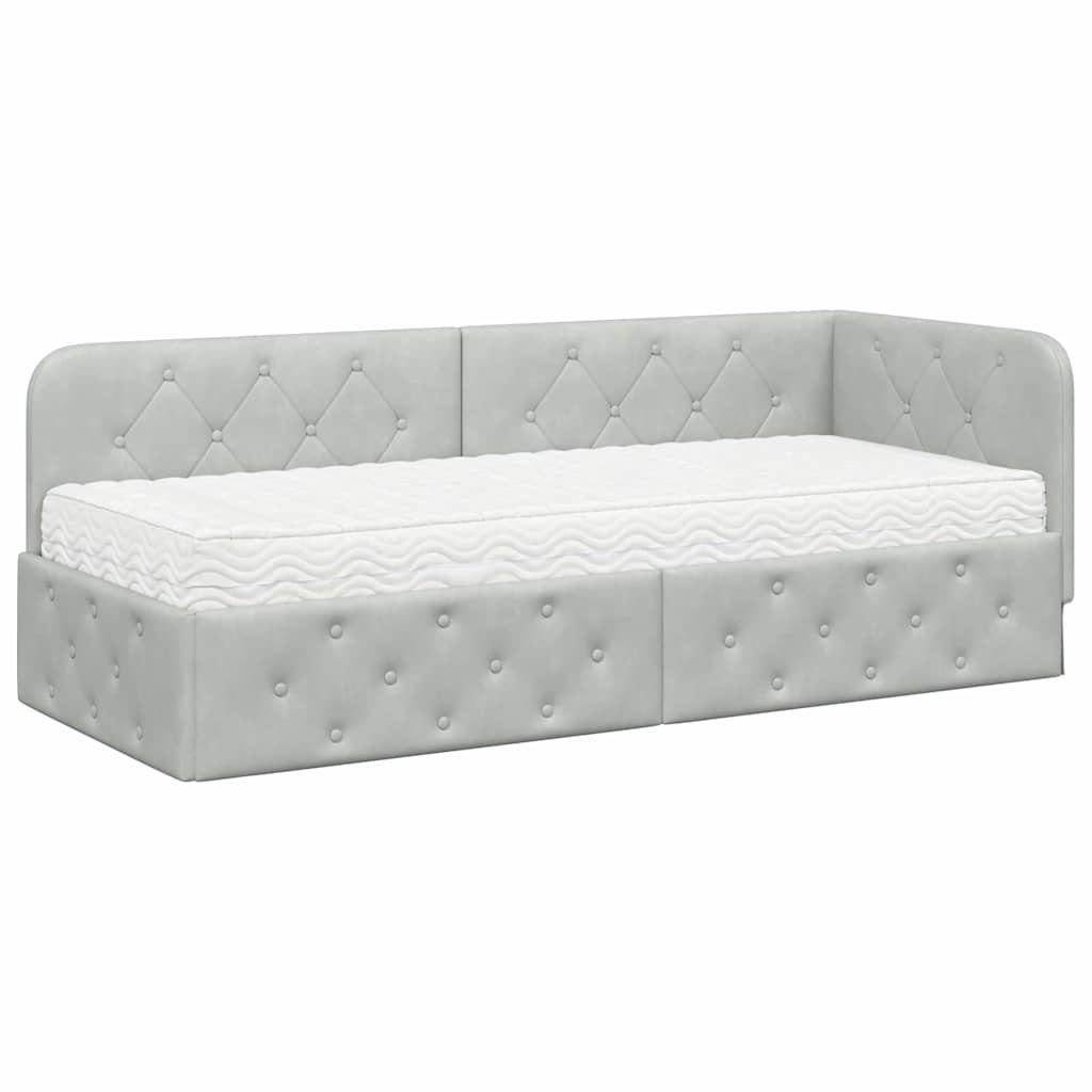 Hoekbedframe met matras Lichtgrijs 80 x 200 cm Fluweel