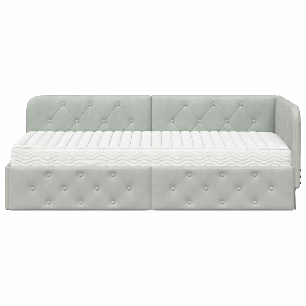 Hoekbedframe met matras Lichtgrijs 80 x 200 cm Fluweel