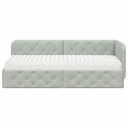 Hoekbedframe met matras Lichtgrijs 80 x 200 cm Fluweel