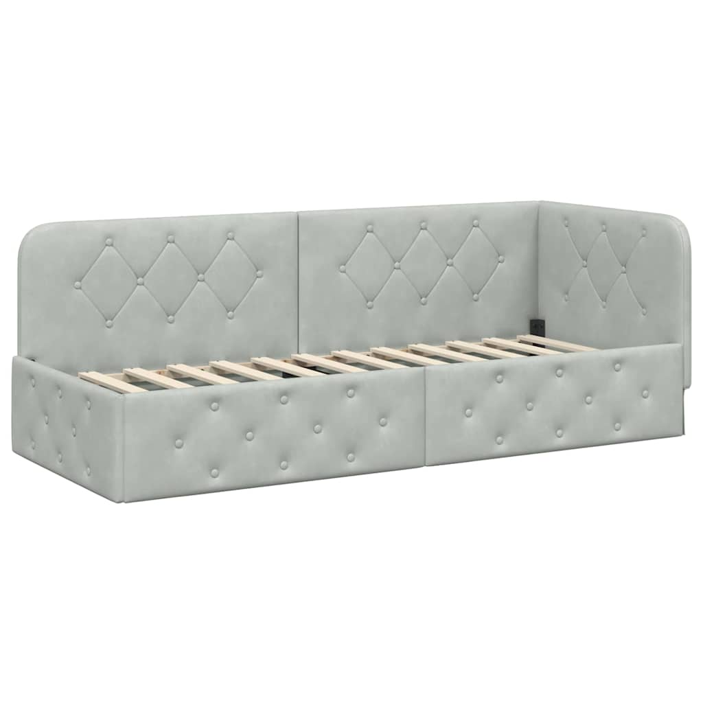 Hoekbedframe met matras Lichtgrijs 80 x 200 cm Fluweel