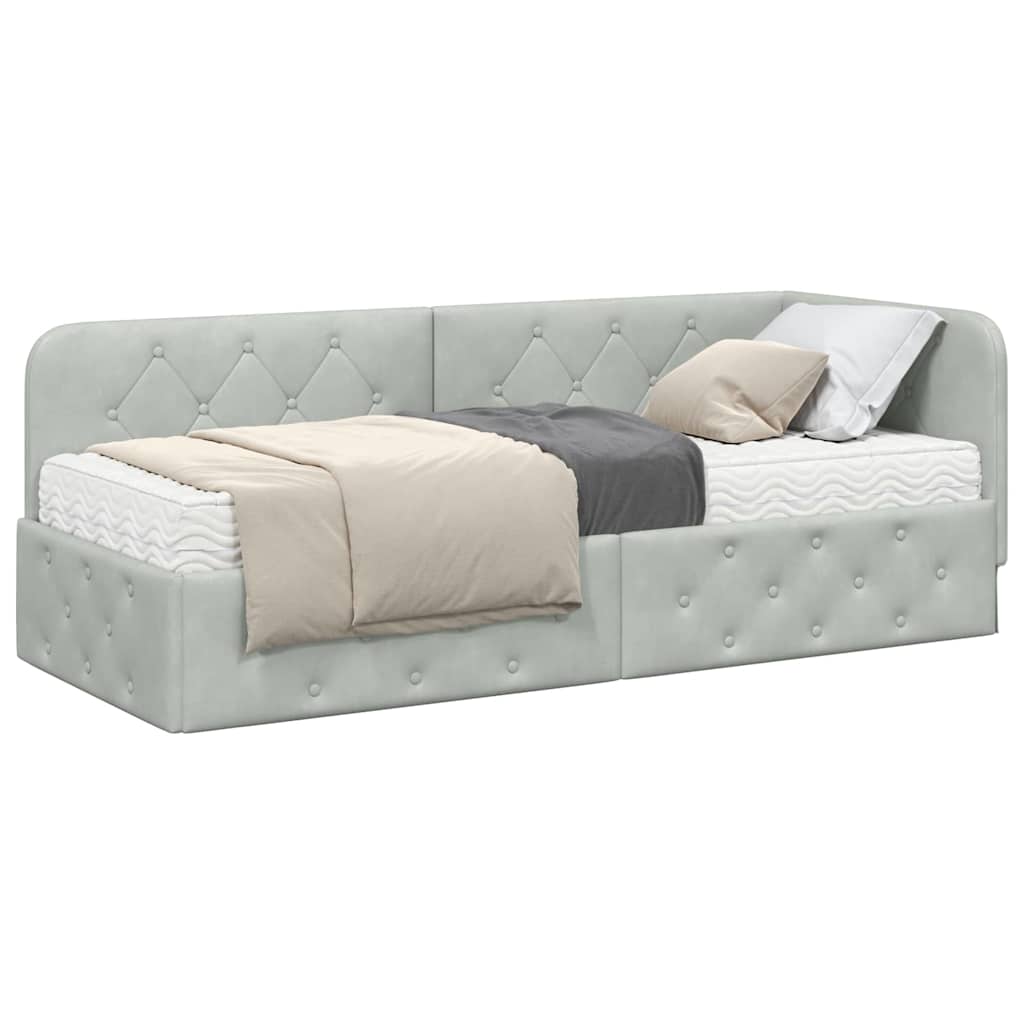 Hoekbedframe met matras Lichtgrijs 80 x 200 cm Fluweel