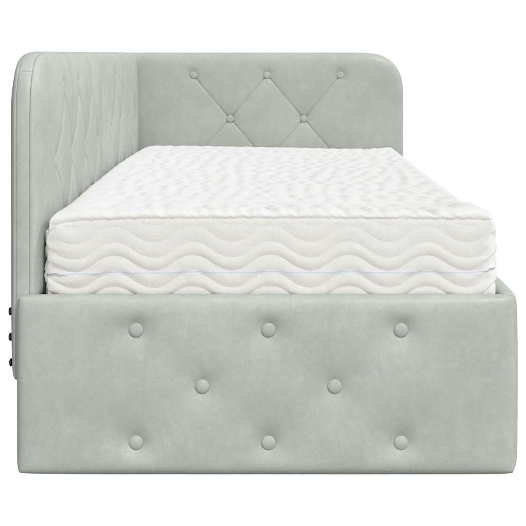 Hoekbedframe met matras Lichtgrijs 80 x 200 cm Fluweel