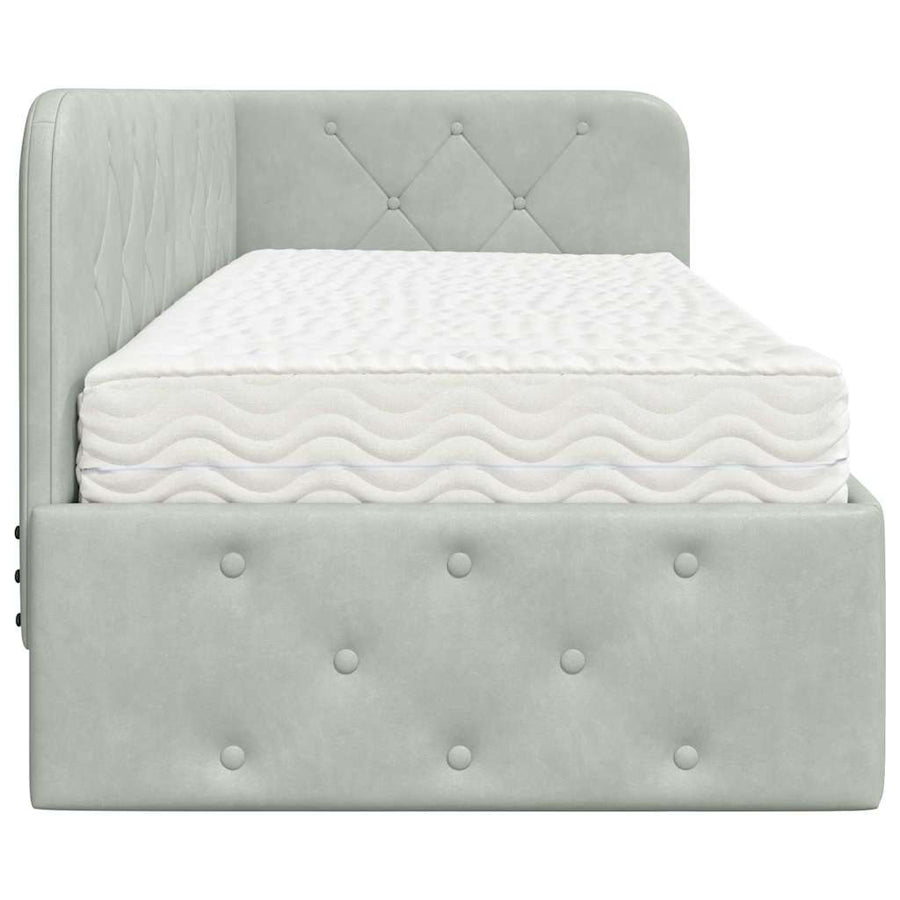 Hoekbedframe met matras Lichtgrijs 80 x 200 cm Fluweel