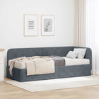 Hoekbedframe 80x200 cm donkergrijs fluweel met matras