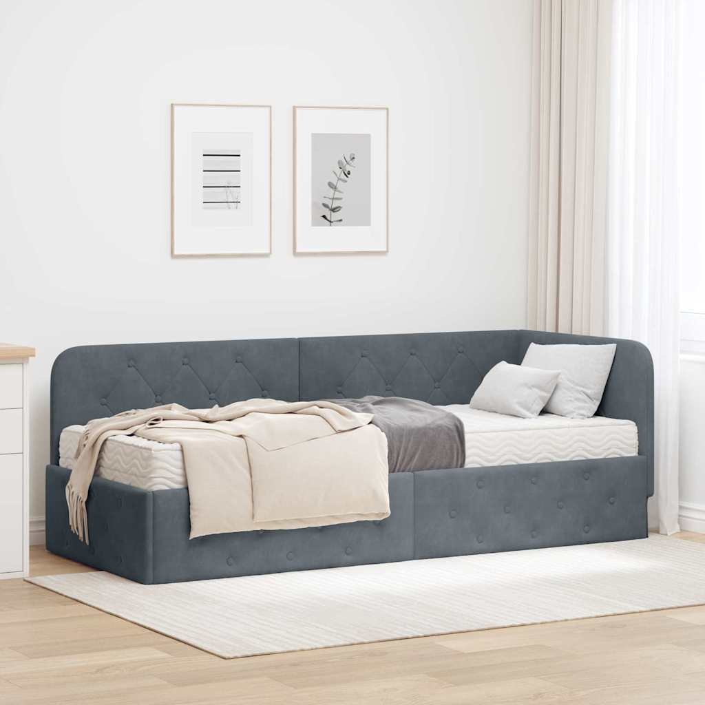 Hoekbedframe met matras Donkergrijs 80 x 200 cm Fluweel