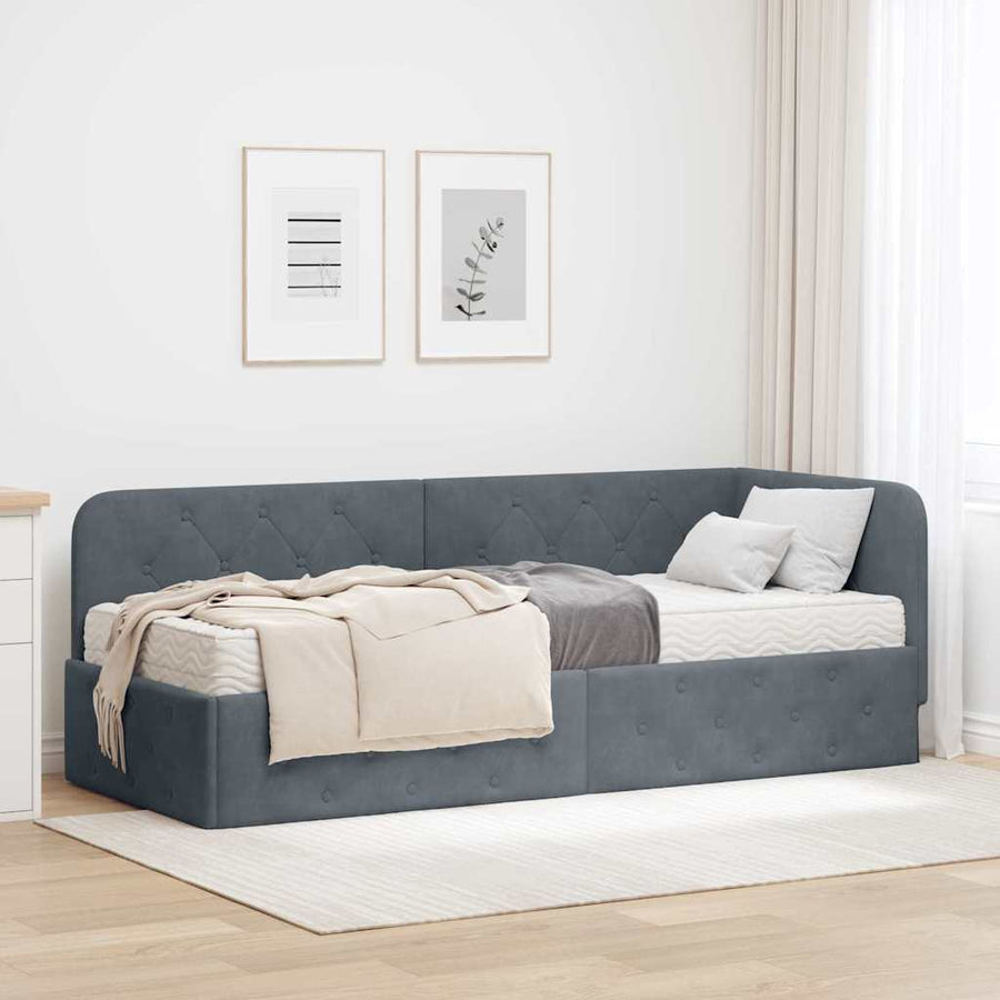 Hoekbedframe met matras Donkergrijs 80 x 200 cm Fluweel