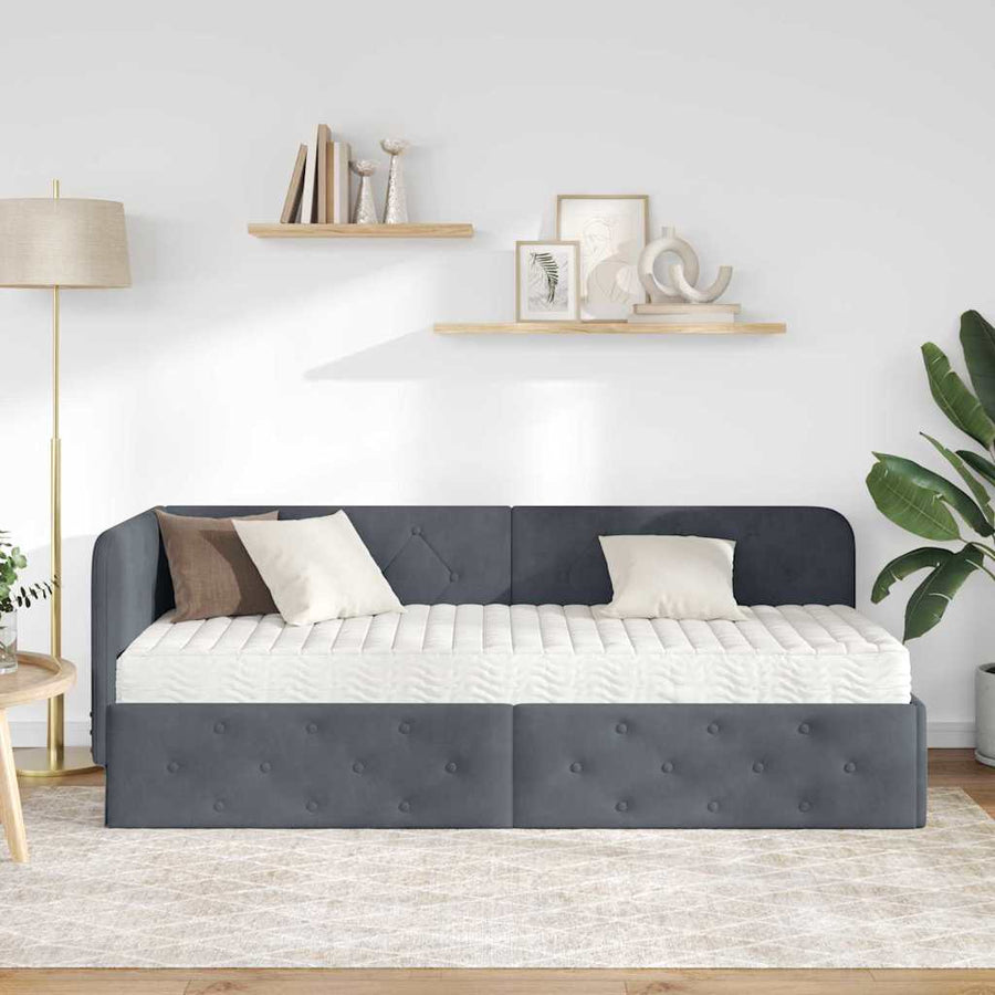 Hoekbedframe met matras Donkergrijs 80 x 200 cm Fluweel