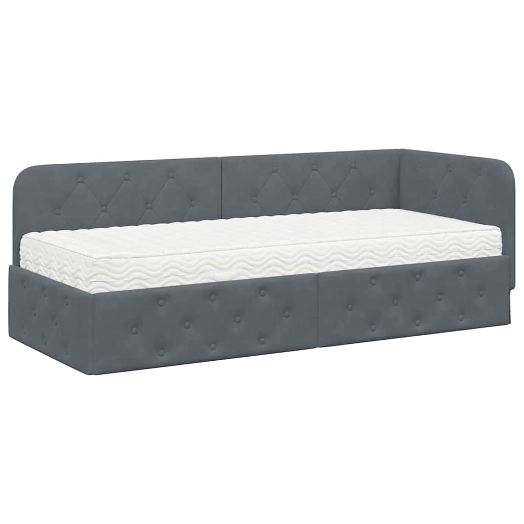 Hoekbedframe met matras Donkergrijs 80 x 200 cm Fluweel