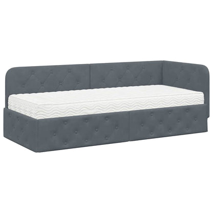 Hoekbedframe met matras Donkergrijs 80 x 200 cm Fluweel