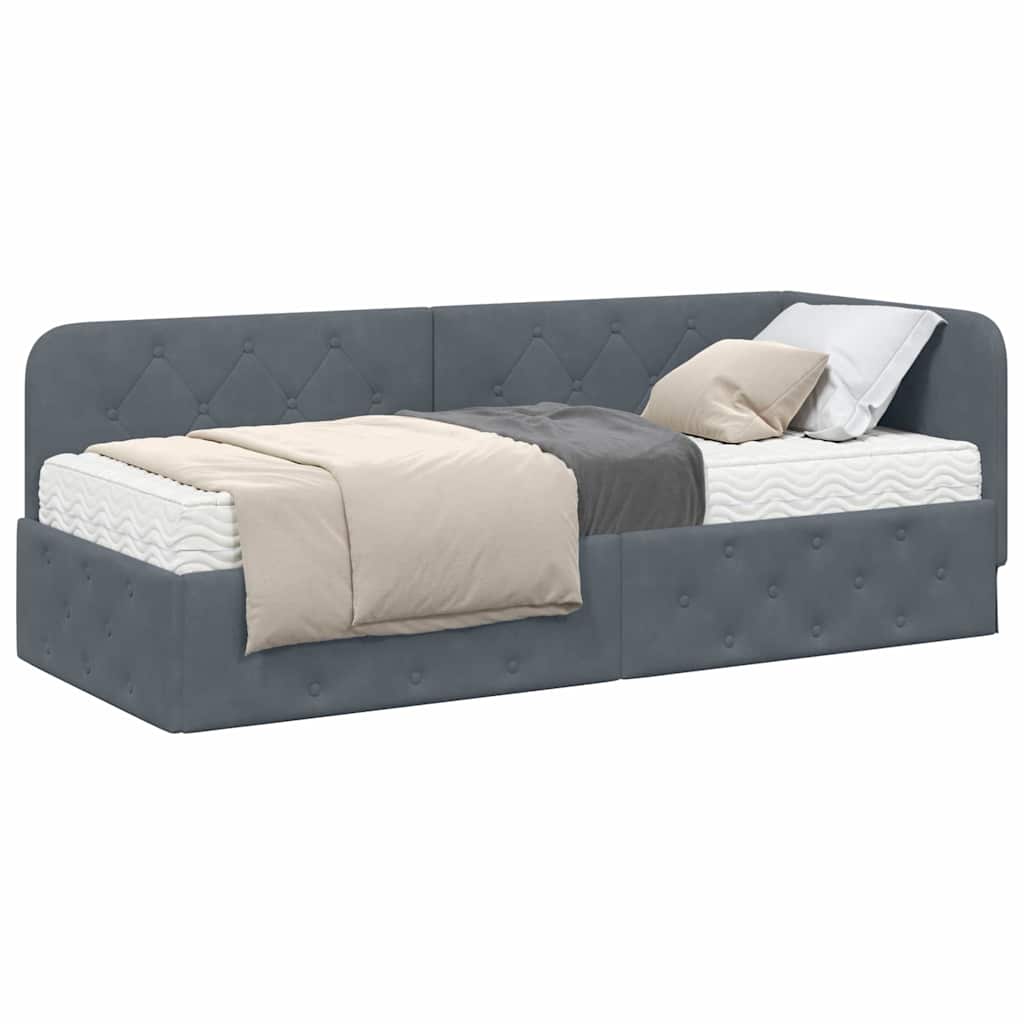 Hoekbedframe met matras Donkergrijs 80 x 200 cm Fluweel