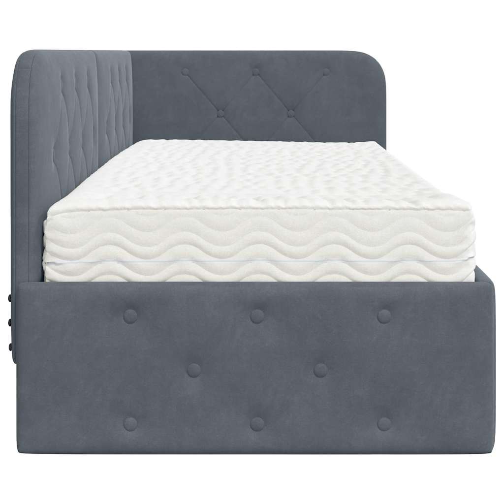 Hoekbedframe met matras Donkergrijs 80 x 200 cm Fluweel
