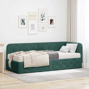 Hoekbedframe 80x200 cm donkergroen fluweel met matras