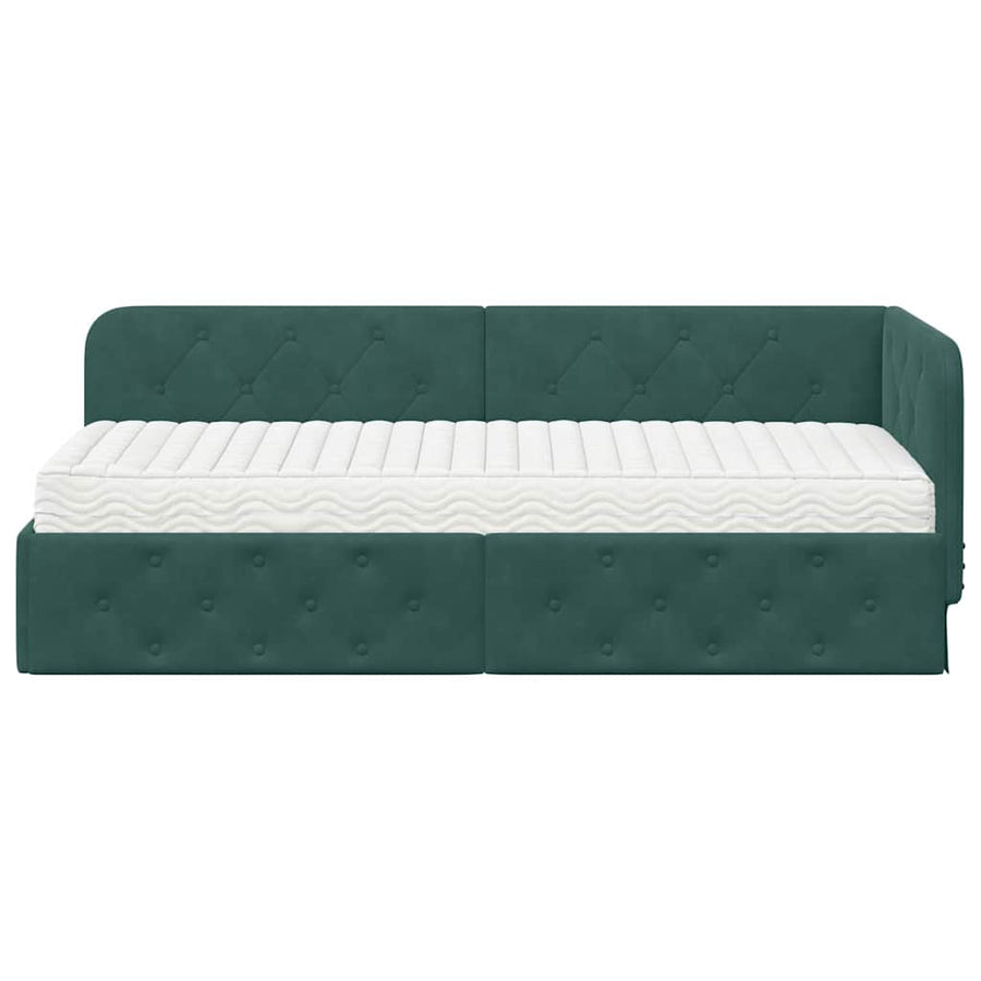 Hoekbedframe met matras Donkergroen 80 x 200 cm Fluweel