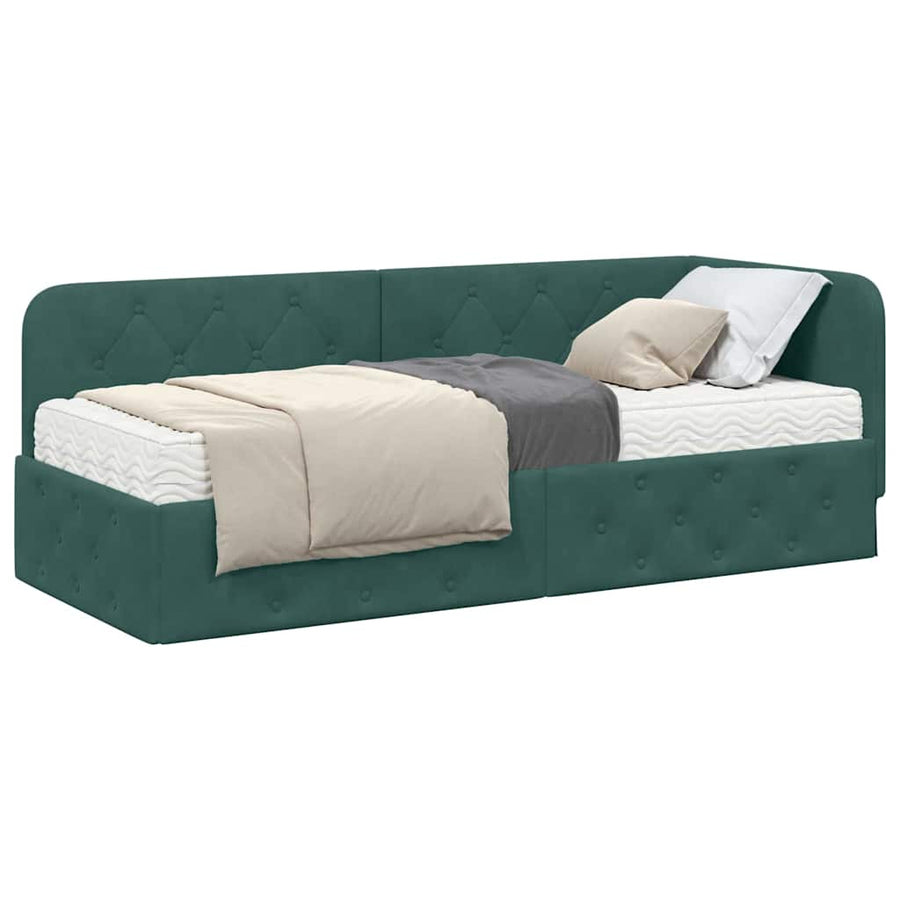 Hoekbedframe met matras Donkergroen 80 x 200 cm Fluweel