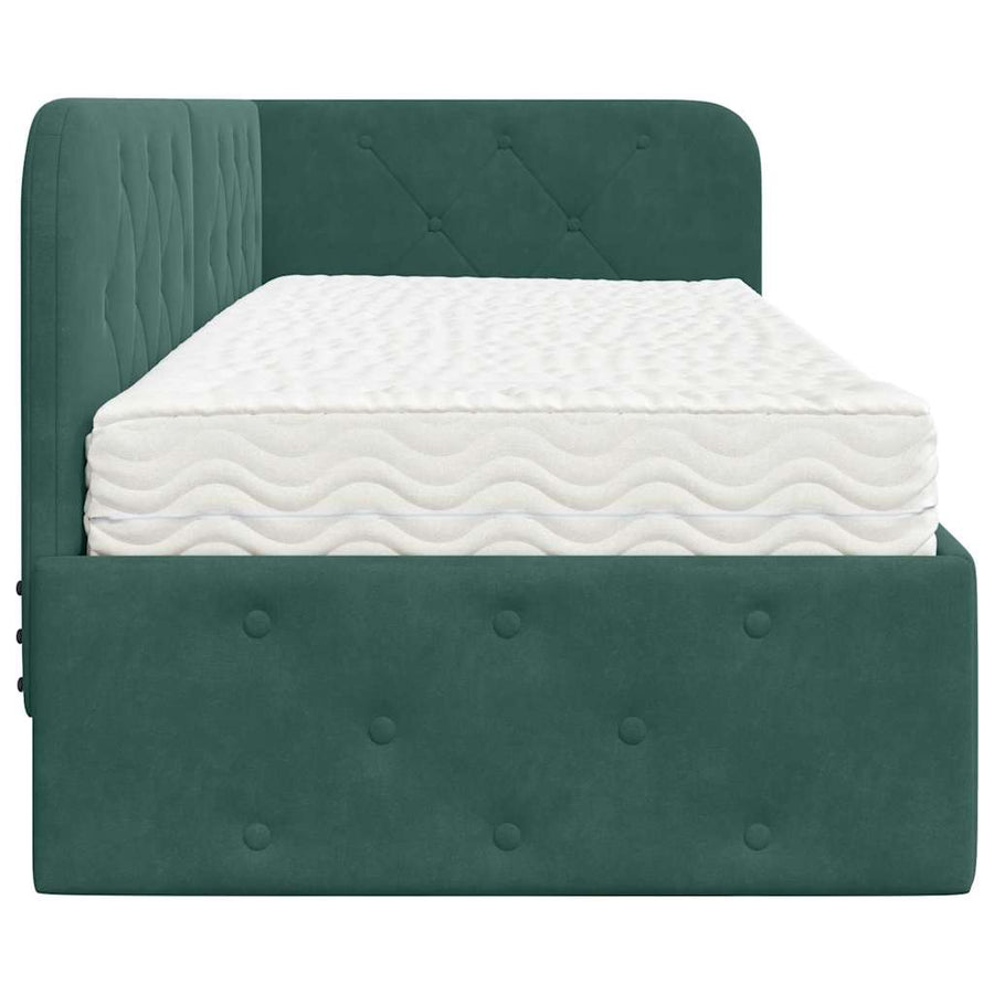 Hoekbedframe met matras Donkergroen 80 x 200 cm Fluweel