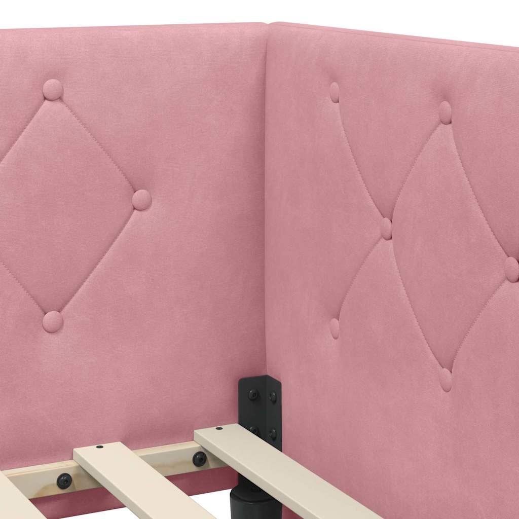 Hoekbedframe met matras met hoofdeinde Roze 80 x 200 cm Fluweel