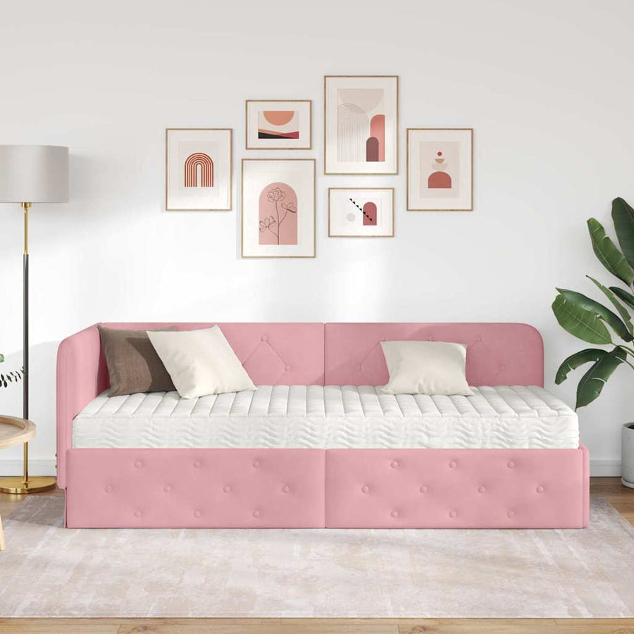 Hoekbedframe met matras met hoofdeinde Roze 80 x 200 cm Fluweel
