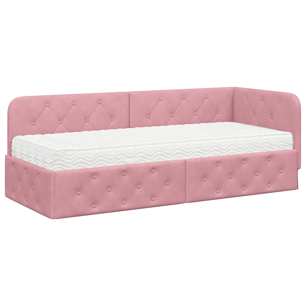 Hoekbedframe met matras met hoofdeinde Roze 80 x 200 cm Fluweel
