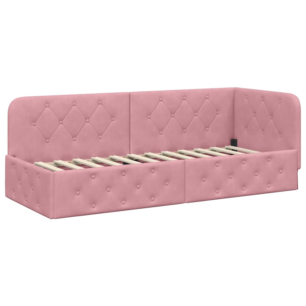 Hoekbedframe met matras met hoofdeinde Roze 80 x 200 cm Fluweel