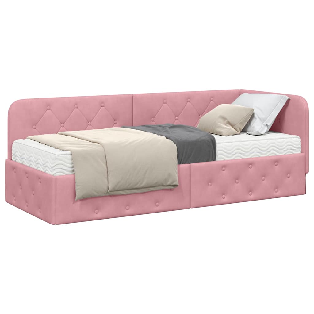 Hoekbedframe met matras met hoofdeinde Roze 80 x 200 cm Fluweel