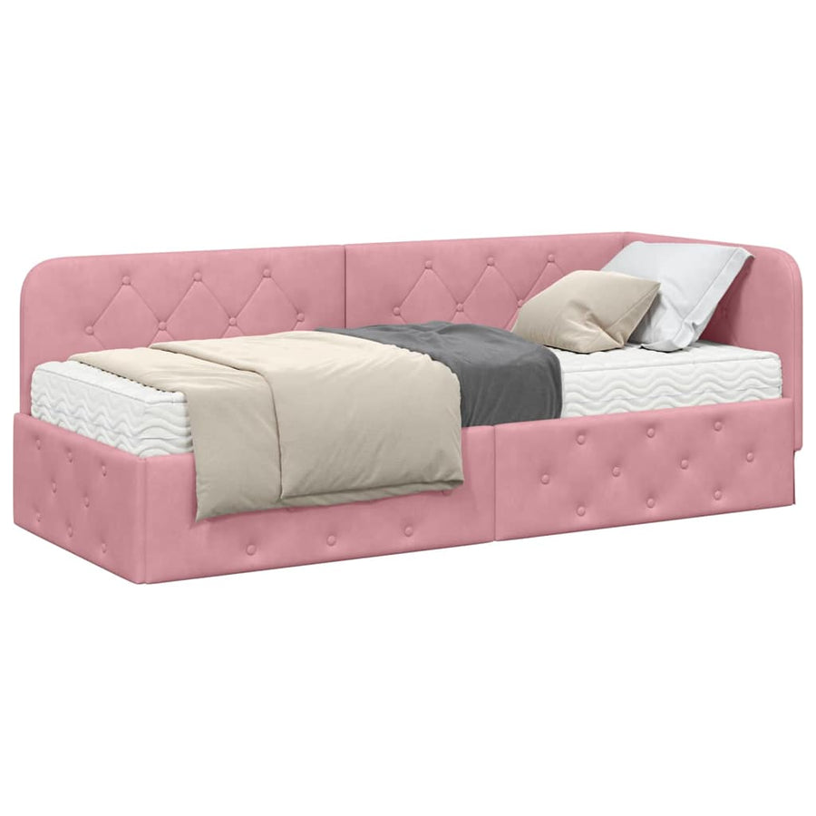 Hoekbedframe met matras met hoofdeinde Roze 80 x 200 cm Fluweel
