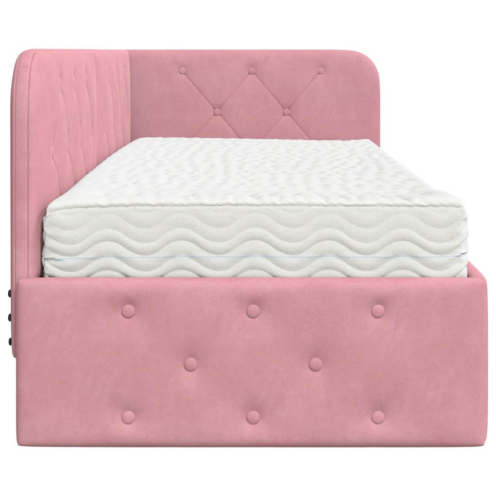 Hoekbedframe met matras met hoofdeinde Roze 80 x 200 cm Fluweel