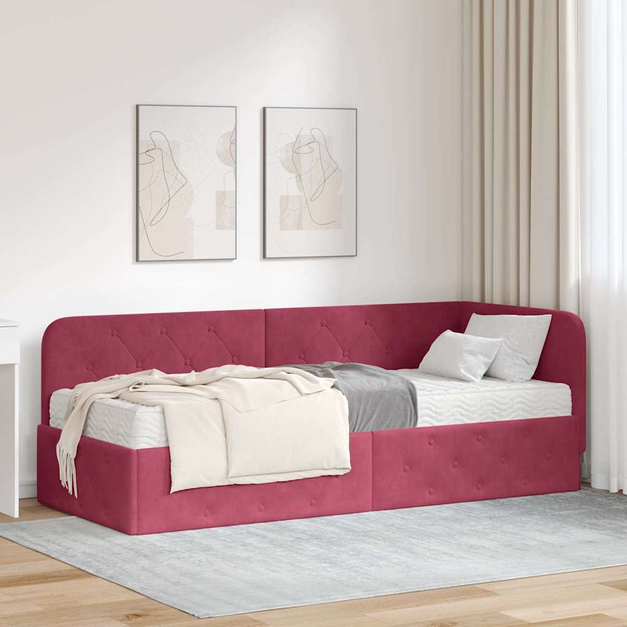 Hoekbedframe met matras Wijnrood 80 x 200 cm Fluweel