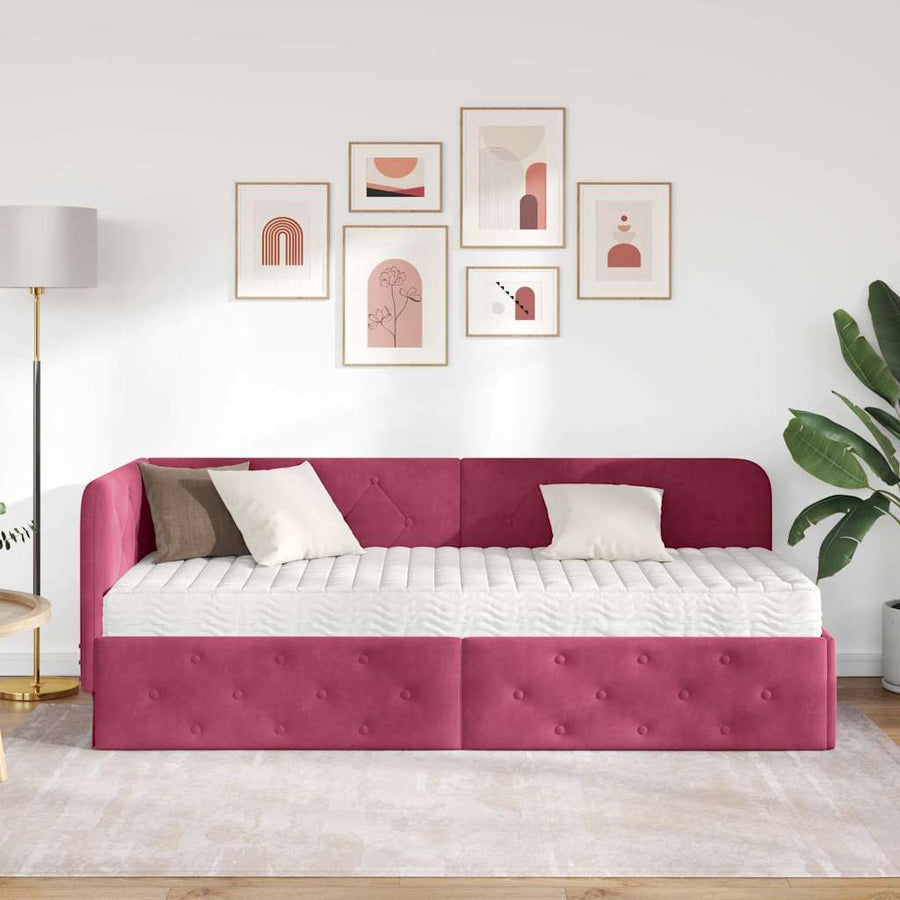 Hoekbedframe met matras Wijnrood 80 x 200 cm Fluweel