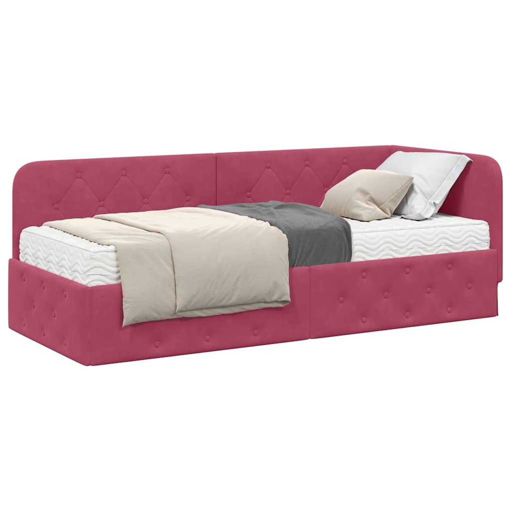 Hoekbedframe met matras Wijnrood 80 x 200 cm Fluweel