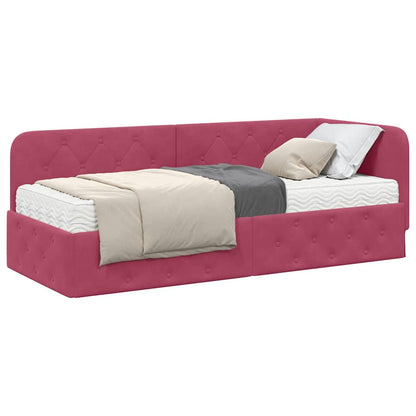 Hoekbedframe met matras Wijnrood 80 x 200 cm Fluweel