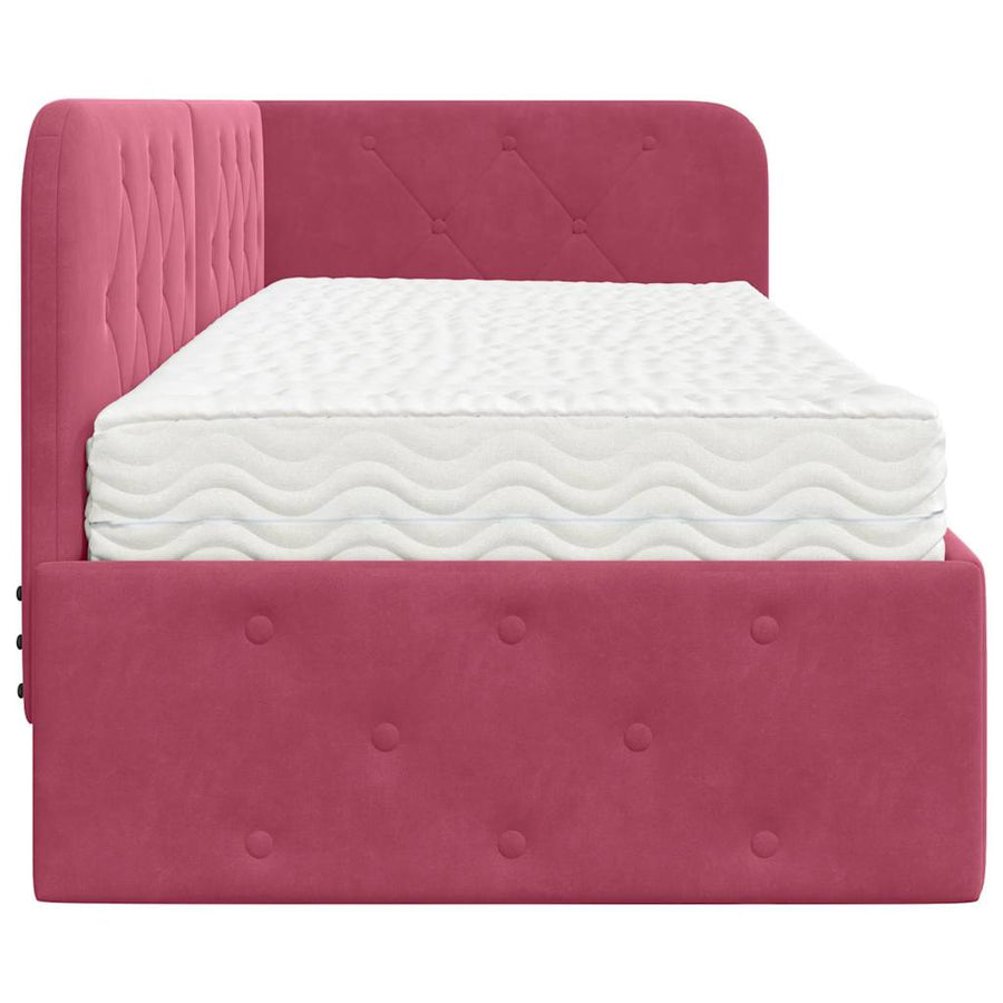 Hoekbedframe met matras Wijnrood 80 x 200 cm Fluweel