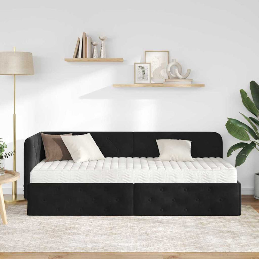 Hoekbedframe met matras Zwart 80 x 200 cm Fluweel