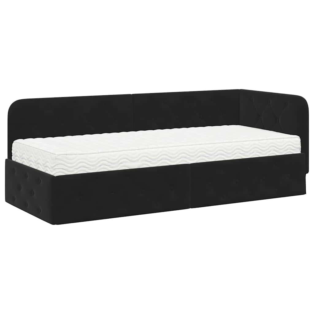Hoekbedframe met matras Zwart 80 x 200 cm Fluweel
