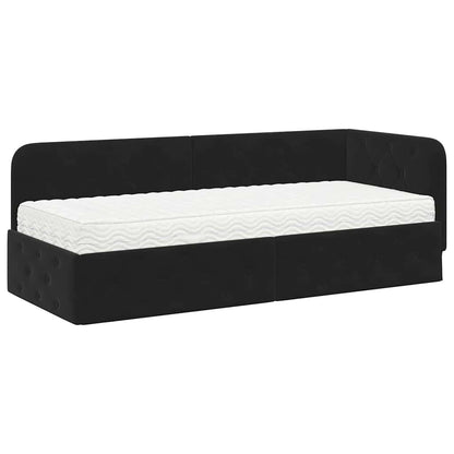 Hoekbedframe met matras Zwart 80 x 200 cm Fluweel