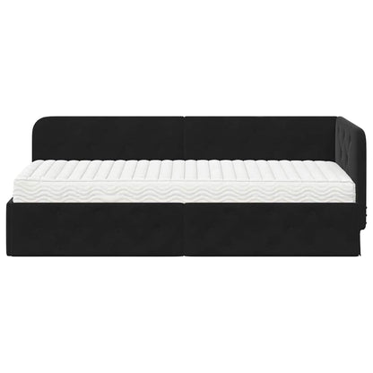 Hoekbedframe met matras Zwart 80 x 200 cm Fluweel