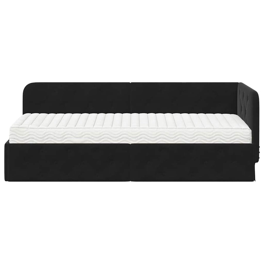 Hoekbedframe met matras Zwart 80 x 200 cm Fluweel