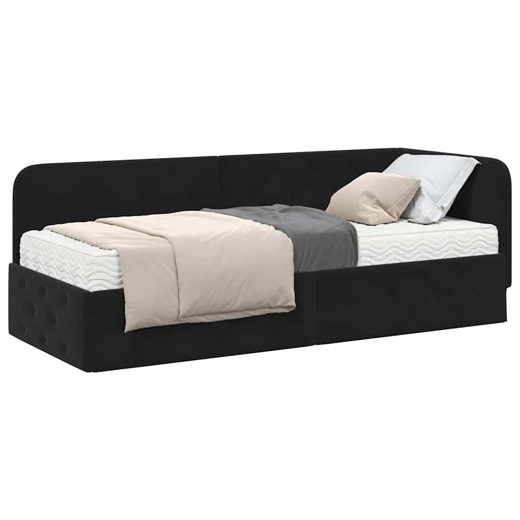 Hoekbedframe met matras Zwart 80 x 200 cm Fluweel