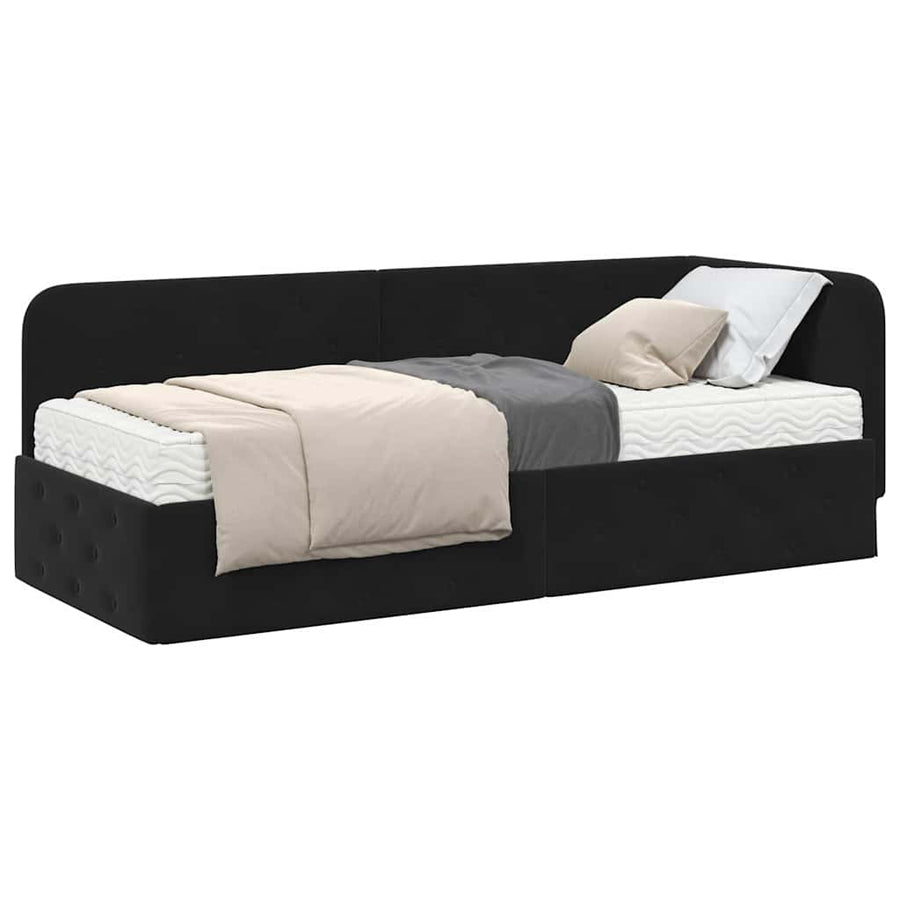 Hoekbedframe met matras Zwart 80 x 200 cm Fluweel