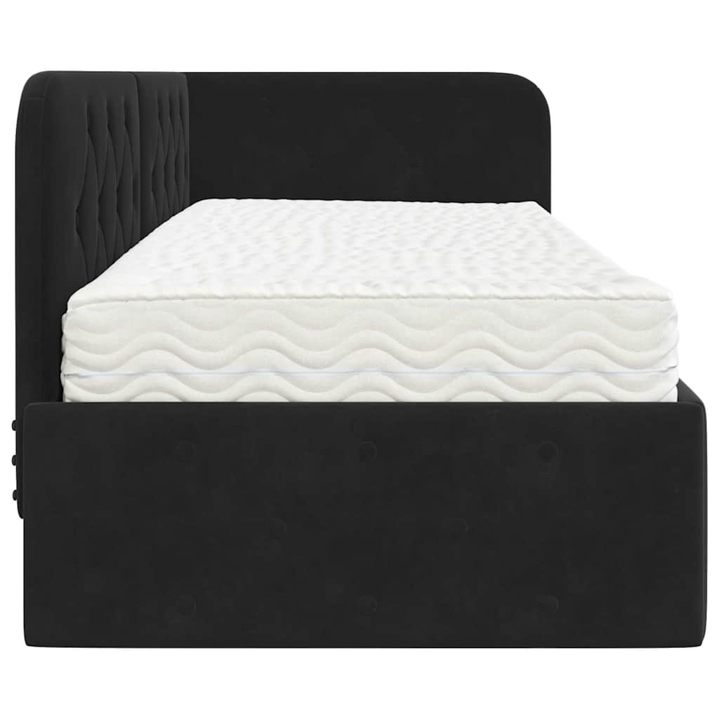 Hoekbedframe met matras Zwart 80 x 200 cm Fluweel