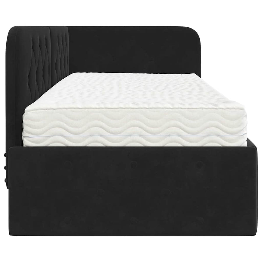 Hoekbedframe met matras Zwart 80 x 200 cm Fluweel