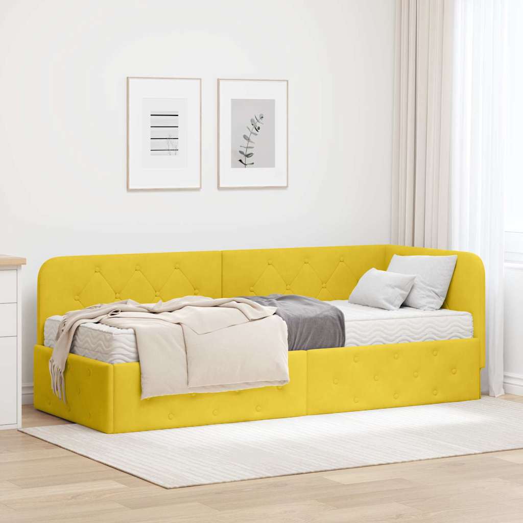 Hoekbedframe met matras met hoofdeinde Geel 80 x 200 cm Fluweel