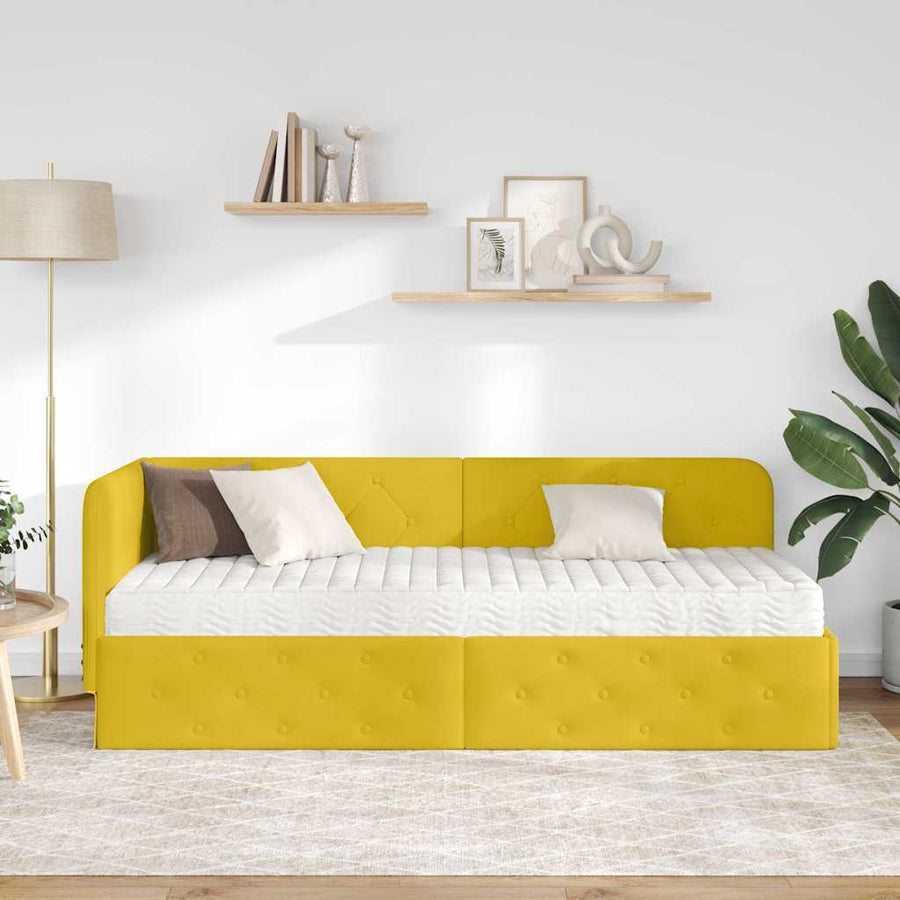 Hoekbedframe met matras met hoofdeinde Geel 80 x 200 cm Fluweel