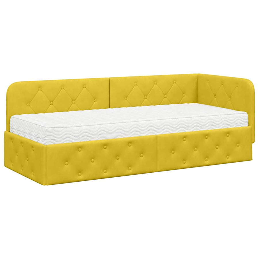 Hoekbedframe met matras met hoofdeinde Geel 80 x 200 cm Fluweel