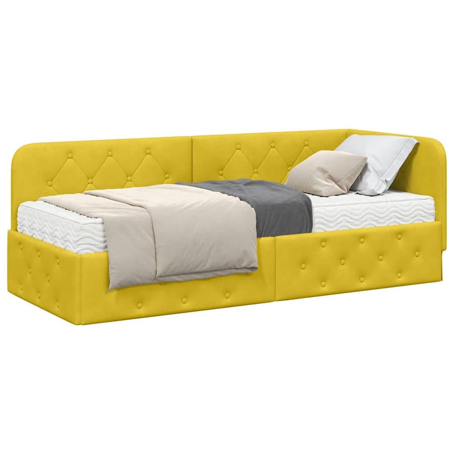 Hoekbedframe met matras met hoofdeinde Geel 80 x 200 cm Fluweel
