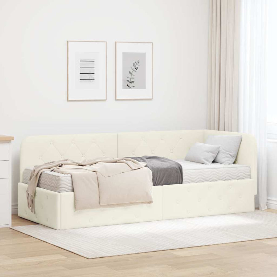 Hoekbedframe met matras Crème 80 x 200 cm Fluweel
