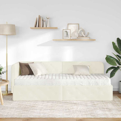 Hoekbedframe met matras Crème 80 x 200 cm Fluweel