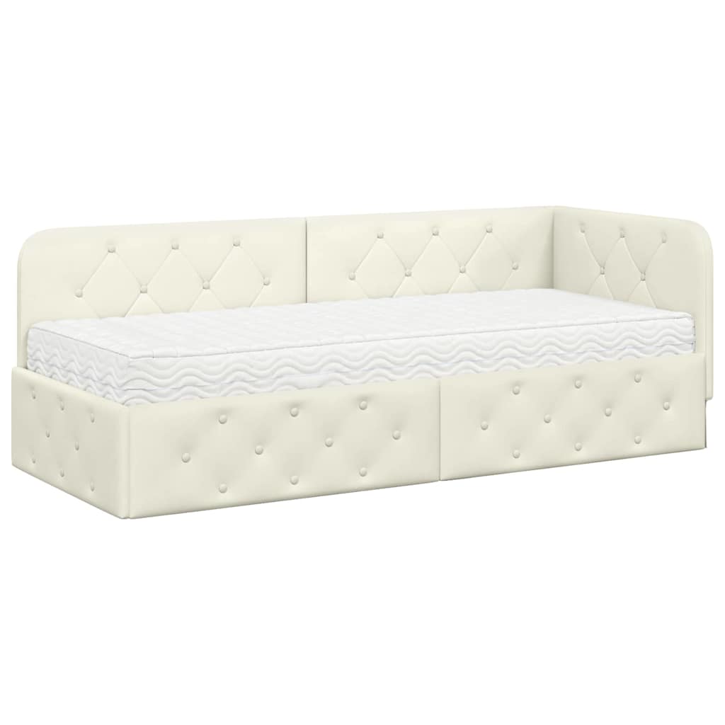 Hoekbedframe met matras Crème 80 x 200 cm Fluweel