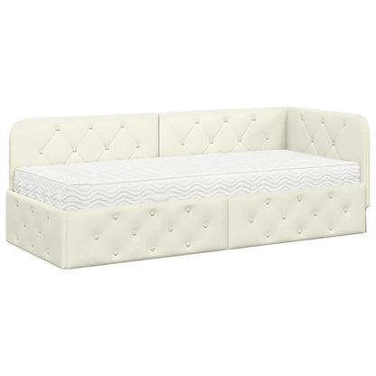 Hoekbedframe met matras Crème 80 x 200 cm Fluweel