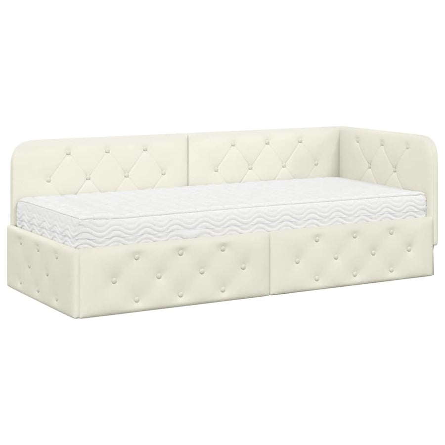 Hoekbedframe met matras Crème 80 x 200 cm Fluweel